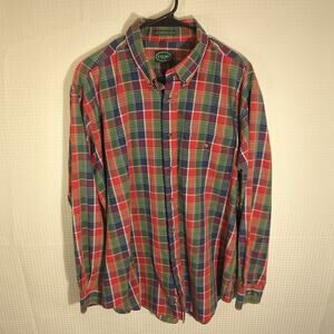 Izod XL Plaid Button Down Shirt Men’s Long Sleeve Red Green Blue Cotton VTG